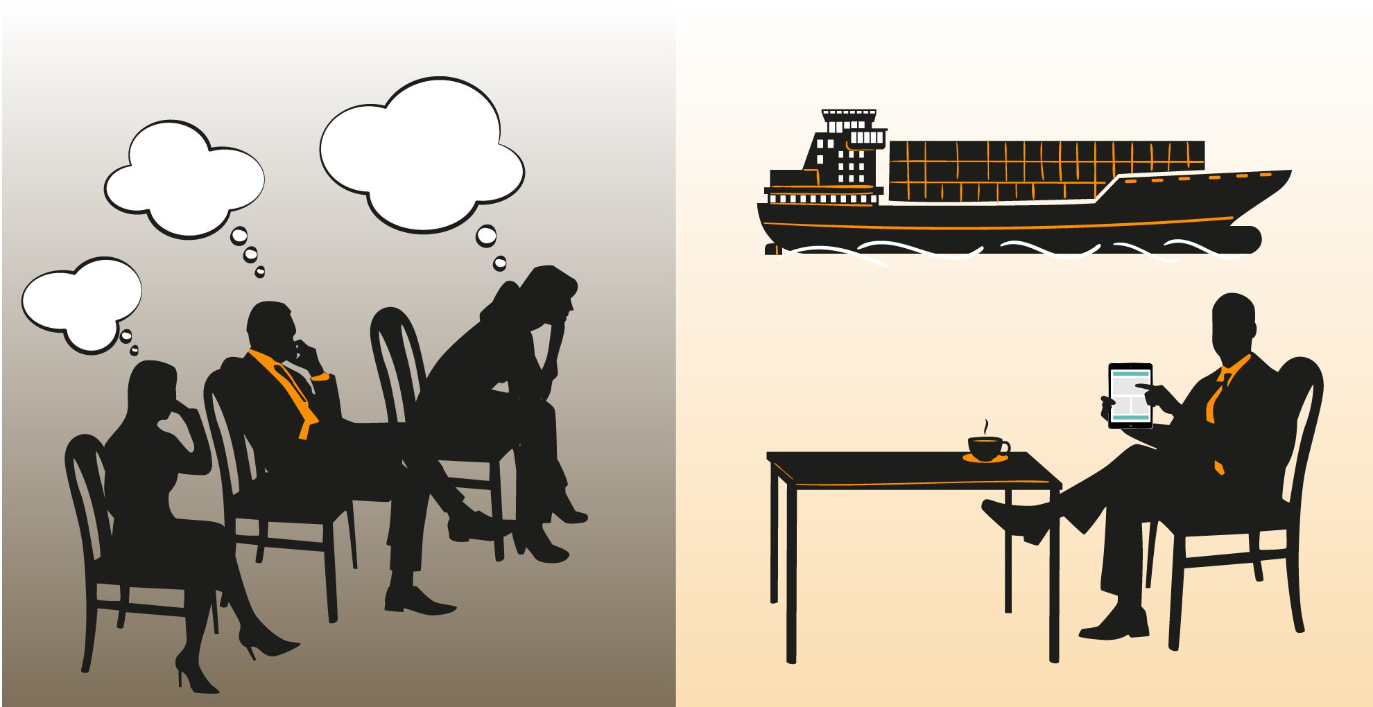 "Adult male sitting at a table on a yacht, reading a book."